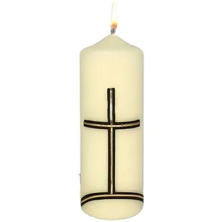 Wiedemann Kerzen Trauerkerze 170 x Ø 60 mm in Elfenbein Kreuz schwarz/Gold