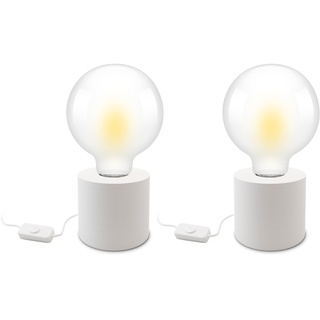 SSC-LUXon 2 Stück NAMBI Tischlampe weiß rund für 1x E27 - Nachttischlampe Lampenfuß mit Kabel und Schalter ohne Leuchtmittel