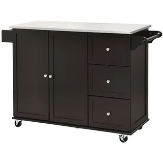 Costway Küchenwagen Edelstahlplatte 3 Schubladen Braun