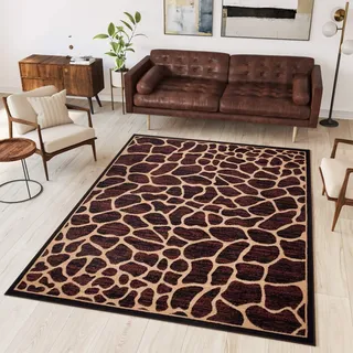 TAPISO Atlas Teppich Kurzflor Afrika Tiermuster Tierfellimitat Giraffe Braun Beige Wohnzimmer Schlafzimmer Modern Design ÖKOTEX 200 x 300 cm