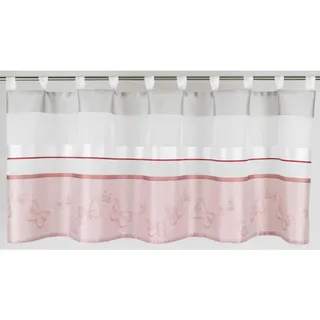 Kurzgardine, Weiß, Pink, Hellgrau, Magenta, Textil, Schmetterling, 140x50 cm, Oeko-Tex® Standard 100, ohne Technik, Wohntextilien, Gardinen & Vorhänge, Fertiggardinen, Scheibengardinen