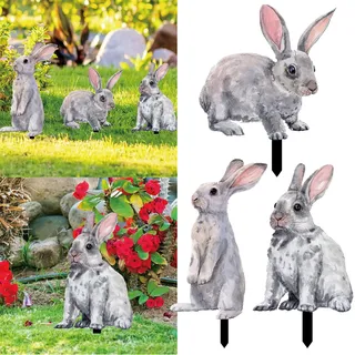 Gartenstecker Ostern Garten Hasen Deko Osterdeko für Draußen Frühling Modern Osterhase Außen Osterdeko Outdoor Osterdekoration Frühlingsdeko Hasen Figuren Deko Groß (C1-3pcs)