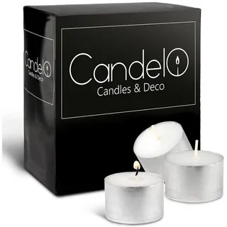 Candelo Teelicht 100 XXL Teelichter mit 8 Stunden langer Brenndauer-Großpackung (100-tlg), in Aluminium Hülle geruchsneutral in Weiß - Universal Alu Teelichter