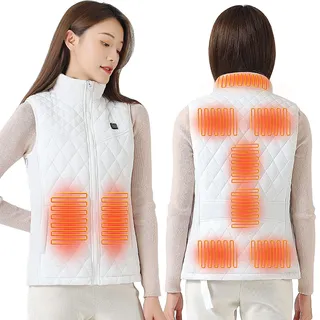 Heizweste Damen Usb, Beheizbare Weste/jacke Damen, Heated Vest Elektrisch Unterstützt Von Powerbank Einstellbar Wärmeweste Smart Sport Motorrad Jagd Heiz Kleidung Daunenweste 9 Zonen (Weiß, M)