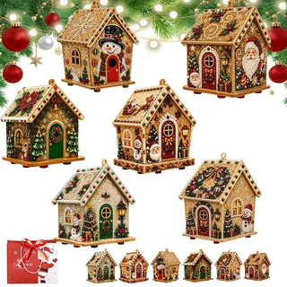 DIY Diamond Painting Weihnachten 3D Holzhaus Perlenkunst Bastelset,6 | 3D Diamond Painting Weihnachten Holzhaus mit Perlen – Komplettes Bastelset für Erwachsene, festliche Tischdeko & Geschenk