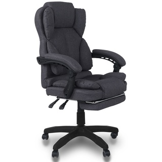 Schreibtischstuhl Bürostuhl Stoff Gamingstuhl Racing Chair Chefsessel mit Fußstütze, Farbe:Dunkelgrau