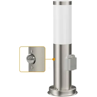 ledscom.de Pollerleuchte PORU Sensor mit Erdspieß für außen, 38cm, edelstahl 1xE27 max.15W Steckdose