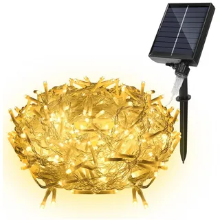 Clanmacy LED-Lichterkette 10M 400LEDs Solar LED Eisregen Lichterkette Außen Eiszapfen Warmweiß, inkl.Fernbedienung, 8 Lichtfunktionen, Solarbox über USB aufadbar weiß 13 m