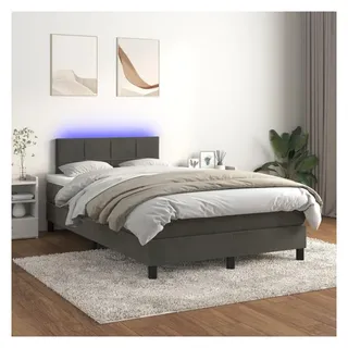 vidaXL Boxspringbett mit Matratze & LED Dunkelgrau 120x200 cm Samt