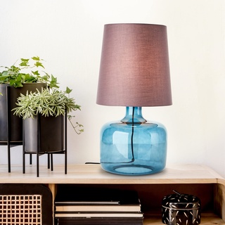 Lightbox dunkelblaue Tischlampe mit Stoff-Schirm - dekorative Tischleuchte mit Schnurzwischenschalter - 57 cm Höhe & 30 cm Durchmesser - E27 Fassung max. 60 W aus Glas/Textil in Taupe/Dunkelblau