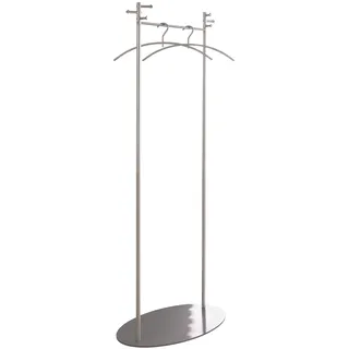 Kleiderständer aus massivem Edelstahl, gebürstet, 6 drehbaren Haken und Kleiderstange, Standgarderobe, Garderobenständer, ohne Bohren - PHOS Design