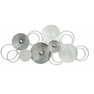 MF Wanddekoobjekt Wandbild Sixo Metall Wanddeko Wandschmuck Kreise 83x38 cm Silber Weiss (1 St)