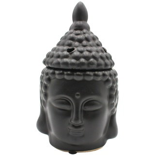 Dekohelden24 Duftlampe als Buddhakopf in schwarz/Aromalampe/Duftlicht/Duftstövchen, aus Keramik, Größe: H/B ca. 20 x 11 cm, 20 cm