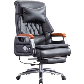 TAISK Chefsessel Big and Tall 90°-155° Winkelverstellung Bürostuhl, Bürostühle aus echtem Leder, Drehstuhl, Tragkraft 200kg/440.9lbs (Color : Black, Size : 114-120 * 52cm)