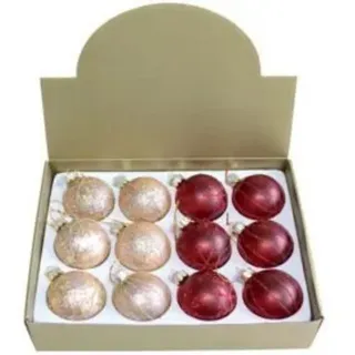 Weihnachtsbaumkugel Baumbehang Kugel, Ø6cm, 12 Stück, sortiert YQL 0317 (12 St), Festliche Vielfalt in Rot & Gold