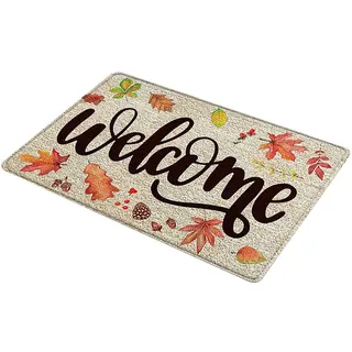 ikasus Thanksgiving Haustür Matte,Fussmatte Schmutzfangmatte,Fußmatte für Zuhause,Happy Briefmatte,Herbst Thanksgiving Leaves Teppich Matte,für drinnen und draußen,Küche,Badezimmer