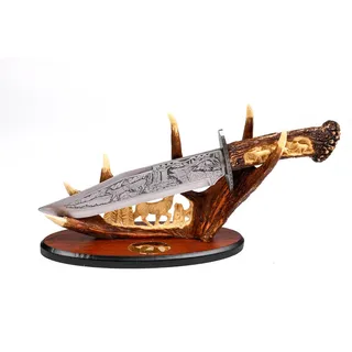Geschenk für Jäger, dekorativer Jagddolch, Jagdmesser mit Ständer, Hirschgeweih, 38 cm, JT7078-D