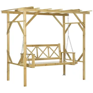 Hollywoodschaukel mit Pergola, 2-Sitzer Gartenschaukel Massivholz