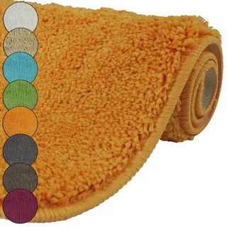 DILUMA | Badematte Rund Ø 60 cm Orange | Badteppich | Flauschiger Hochflor, Weich, rutschfest, Saugstark