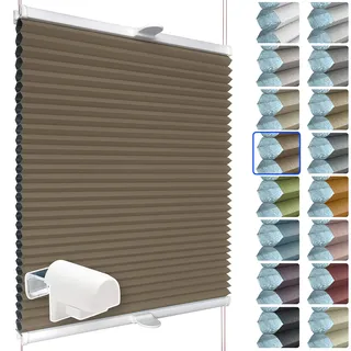 SchattenFreude Waben-Plissee nach Maß für Fenster | 100% verdunkelnd/Blackout | Mit Klemm-Haltern | Klemmfix ohne Bohren | Braun (Weiße Rückseite), Breite: 20-50cm x Höhe: 30-100cm