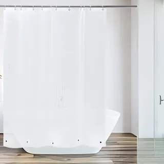 ABSENK Magnetischer Duschvorhang mit magnetischen Spritzschutz-Clips für auslaufsichere, untere Magnete, leicht, BPA- und PVC-frei, 183 x 183 cm, Weiß Frost