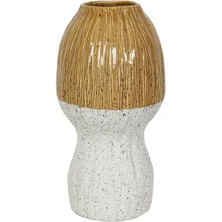 Senfgelbe/weiße Keramikvase, 19 X 19 X 37 Cm