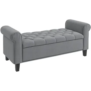 Samt-bettbank Mit Stauraum Und Armlehnen, 126 X 48,5 X 57 Cm, Grau
