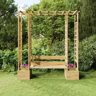 Garten-pergola Mit Bank & Pflanzkübeln Kiefernholz Imprägniert