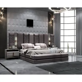Luxuriöses modernes Schlafzimmer-Set in Grau mit Beleuchtung, 3-tlg