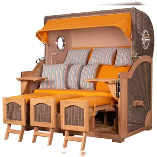 Mr. Deko Strandkorb Komplettset - bene living - Ammersee Grande XXL Teak - PE grau - Modell 586 - inkl. Liftersystem