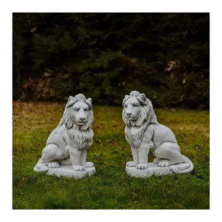 gartendekoparadies.de Gartenfigur 2 Löwen Max Löwenstatuen Steinfiguren Steinguss Set 95 cm 460 kg, (2er-Set), Frostsicher grau