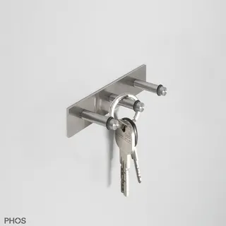 PHOS Design Schlüsselbrett und vielseitige Hakenleiste aus Edelstahl zur Wandmontage, (Modell: HLSB3K), inkl. 3 Haken, verklebt - 100% Made in Germany