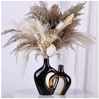 LuxusKollektion Dekovase Keramikvasen 2er-Set Schwarz/Gold Boho (2 St) bunt|schwarz