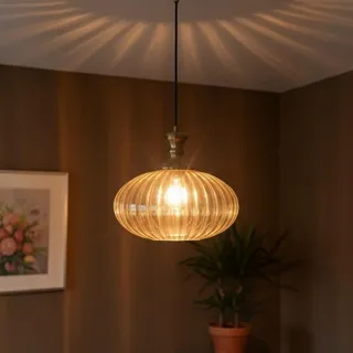 bamyum Elegant Pendelleuchte Vintage Glas, 30 cm Retro Hängelampe Esstich, Pendelleampe Kugel, Küchenlampe Wohnzimmer E27, Glaslampe Hangend, Lampenschirm