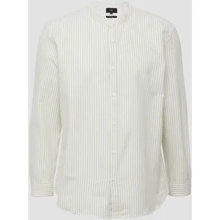 QS - Regular Fit: Gestreiftes Stehkragenhemd aus Baumwolle, Herren, grün, XL