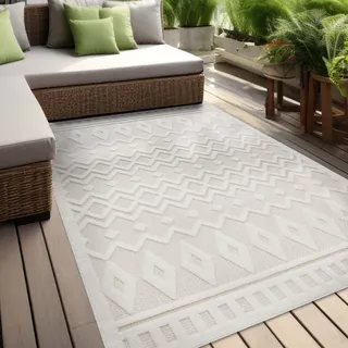 Indoor und Outdoor Teppich wetterfest Barcelona Boho Scandi Style weiß 080x150 cm