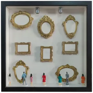 Mini Bilderrahmen,DIY Mini Museum Silhouette Box,Vintage Figuren Menschen Museum,Foto Erinnerungsanzeige Set Mit 8 Rahmen & 8 Figuren,für Jahrestag,Hochzeit,Home Decoration,26.5x26.5CM(Schwarz)