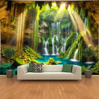 Riesiger Wandteppich mit tropischem Wasserfall und Dschungel – Wandbilder für die Inneneinrichtung, verträumte Landschaftsbilder für Schlafzimmer und Büro240X180cm