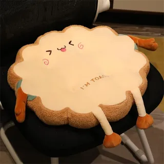 Sitzkissen im Cartoon-Toast-Design, 40 cm, weiches Plüsch-Rückenstütze mit Riemen, Büro-Sitzkissen, lindert Rückenschmerzen, Stuhlkissen für Zuhause, Büro