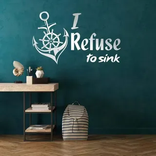 Decords Wandtattoo – Anker mit dem Spruch „I Refuse To Sink“, 119 x 71 cm