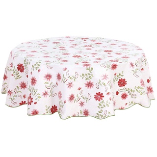sourcing map Tischdecke Tischtuch Tischwäsche abwaschbar rund frühling wasserdicht, öldicht, schmutzabweisend Blumenmuster Kleine rote Blumen Rund 180cm