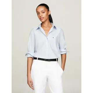 Tommy Hilfiger Hemdbluse SOLID COTTON EASY FIT SHIRT mit Brusttasche blau 42