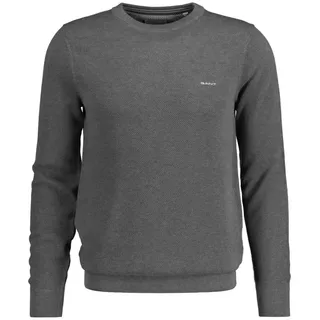 GANT Herren Pique-Strickpullover, Rundhals - COTTON PIQUE C-NECK, Baumwolle Grau L