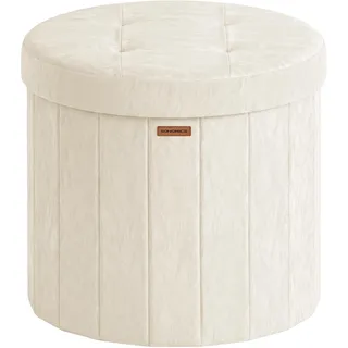 Songmics Runder Sitzhocker mit Stauraum Leder 47 x 47 x 45 cm Cremeweiß