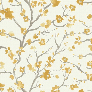 Vliestapete, Gelb, Weiß, Kunststoff, Papier, Blume, 52x1000 cm, Made in Europe, Tapeten Shop, Vliestapeten
