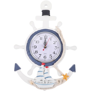 Veemoon Anker Uhr mediterraner Stil Wanduhr Meer Thema nautisches Schiffsrad Ruder Lenkrad Dekoration Wandbehang Dekor