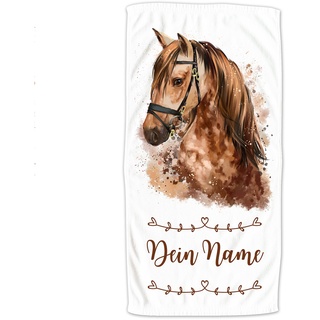 GRAZDesign Handtuch Pferd Kinder Badetuch mit Namen, Strandtuch für Mädchen von 2-10 Jahren, Kinderhandtuch personalisiert 140x70cm