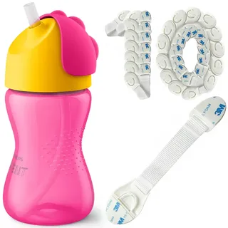 NEU Philips Avent Trinkbecher SCF79802 12m rosa gelb Strohhalm Becher Set