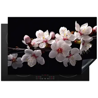 MuchoWow Herd-Abdeckplatte Sakura - Blumen - Blütenzweige - Botanisch - Weiß, Vinyl, (1 tlg), Küche Herdabdeckplatte Ceranfeld Vinyl Einteilig, 80x52 cm schwarz 80 cm x 52 cm x 0.2 cm
