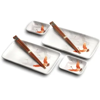 WestCraft Sushiteller SUSHI TELLER SET, Sushi Geschirr Set, Mehrteiliges Sushi-Set, (6 St), 2 Personen Sushi-Teller, Schalen und Essstäbchen in versch. Farben